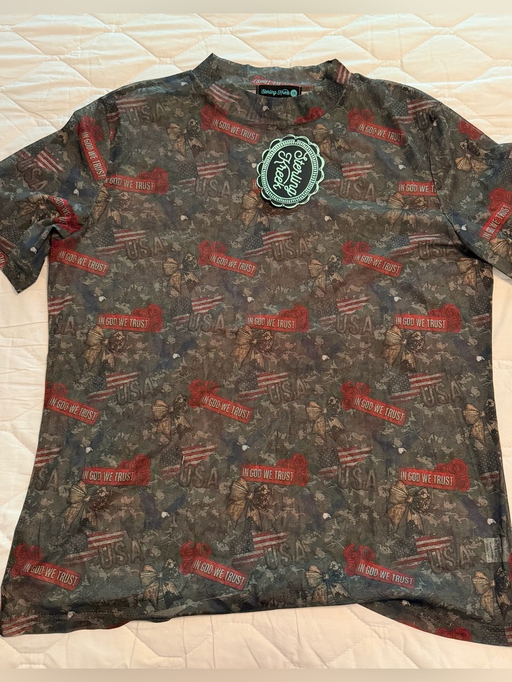 NWT Women’s Sterling Kreek Sheer Americana Top Size 2XL